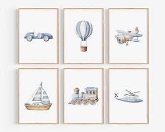 Vehicle Canvas Set Baby Boy Nursery Wall Art Watercolor Vehicle Themes | Familywalldecor AU