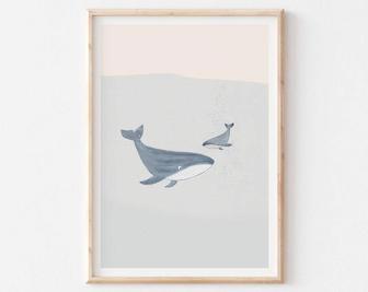 Minimalist Whale Nursery Canvas Art For Nautical Themed Baby Room | Familywalldecor UK