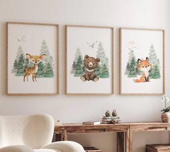 Personalized Woodland Nursery Canvas For Kids Room - Bear And Forest Watercolor Art | Familywalldecor CA