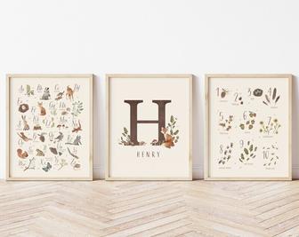 Personalized Woodland Nursery Canvas Art For Baby's Room Rustic Monogram Initial Decor | Familywalldecor CA