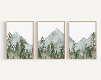 Personalized Woodland Nursery Canvas With Mountain & Tree Design | Familywalldecor CA