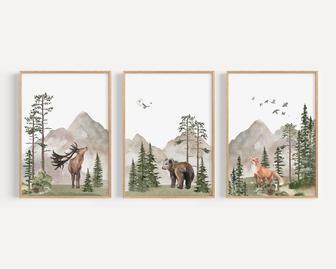 Woodland Nursery Canvas - Mountain And Trees Design For Baby Room | Familywalldecor CA