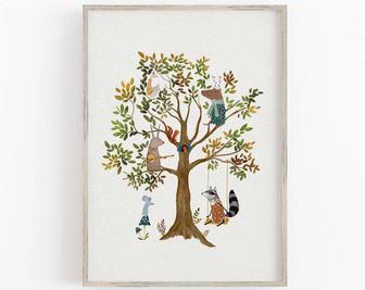 Personalized Woodland Nursery Canvas - Whimsical Tree Art For Kids' Room Decor | Familywalldecor CA