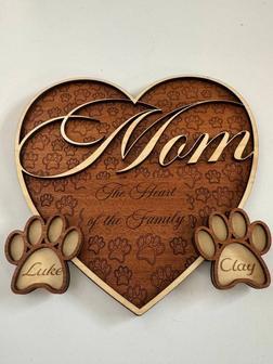 Personalized Mom's Dog Paws Heart Wood Sign Mother's Day Gift | Familywalldecor CA