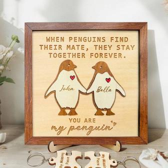 Valentine Penguin Couple Wood Sign Wedding Gift For Him & Her | Familywalldecor CA