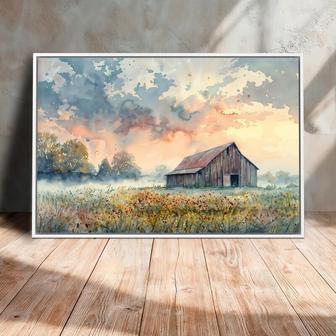 Rustic Farmhouse Barn Canvas For Countryside Lovers - Scenic Rural Meadow Wall Art With Wildflowers For Living Room Decoration | Familywalldecor CA