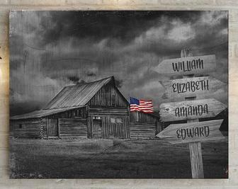 Personalized Rustic Farmhouse Canvas With Vintage Style American Flag For Living Room DéCor | Familywalldecor CA