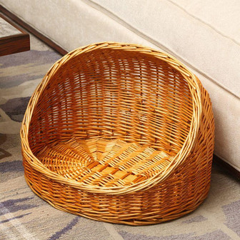 Handmade Wicker Pet House Christmas Basket - Cat Cave Dog Bed & Nest For Cats And Dogs | Rusticozy CA