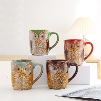 Ceramic Owl Mugs Set – Small Bird Owl Teacup with Ornaments | Rusticozy UK