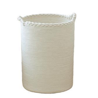 58L Large White Cotton Wicker Laundry Basket for Bathroom | Rusticozy