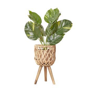 Bamboo Weave Water Hyacinth Planter Baskets with Wood Stands | Rusticozy DE