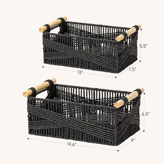 Black Rectangular Wicker Basket for Organizing | Rusticozy