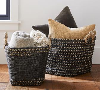 Black Woven Wicker Basket for Laundry and Storage | Rusticozy