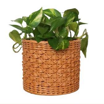 Boho Indoor Wicker Planter Basket - Natural Beige Houseplant Holder | Rusticozy