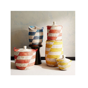 Colorful Handwoven Seagrass Basket Laundry Organizer | Rusticozy