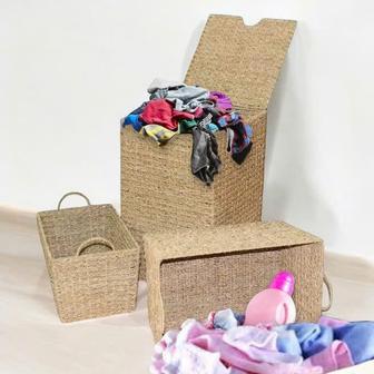 Cotton Lidded Seagrass Hampers for Laundry Storage | Rusticozy AU