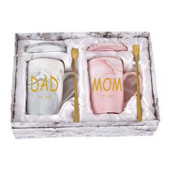 Custom Marble Coffee Mug Set With Lids - Mum & Dad Mug Gifts | Rusticozy UK