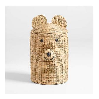 Cute Animal Bear Shaped Laundry Basket - Rattan Water Hyacinth | Rusticozy UK