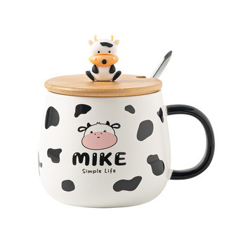 Cute Cow 3D Ceramic Travel Mug with Wooden Lid | Rusticozy UK