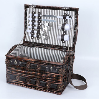 Dark Brown Wicker Picnic Basket Set for 2 People | Rusticozy CA