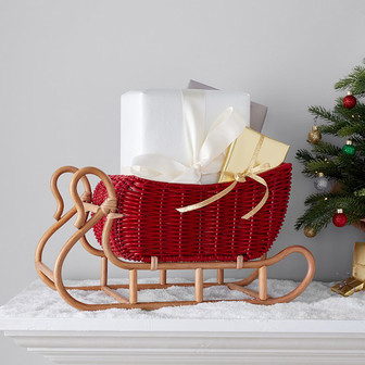 Decorative Red Rattan Sleigh Basket for Christmas Gifts | Rusticozy