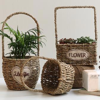 Decorative Round Rattan Seagrass Basket for Storage & Plants | Rusticozy