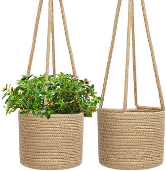 Durable Jute Woven Plant Hanging Baskets for Patio and Balcony | Rusticozy