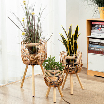 Elegant Woven Rattan Plant Stand for Rustic Decor | Rusticozy