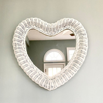 Extra Large White Wicker Mirror With Heart Shaped – Vintage Boho Wall Decor | Rusticozy
