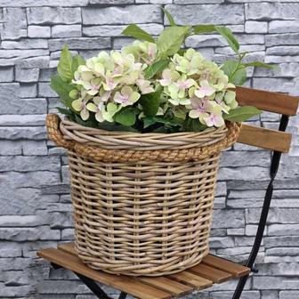 Grey Rattan Wicker Planter Basket with Handle | Rusticozy UK