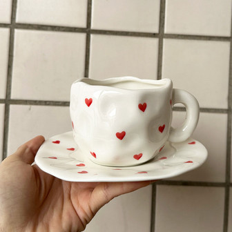 Hand Painted Love Heart Ceramic Mug for Women, for Her | Rusticozy
