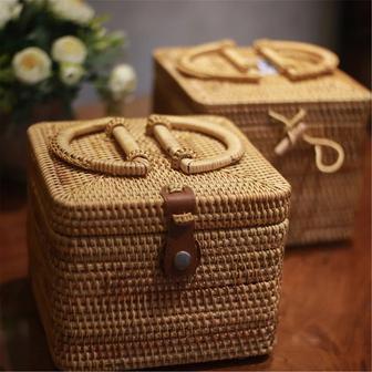 Handmade Square Rattan Storage Basket with Lid | Rusticozy