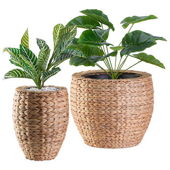 Handwoven Round Garden Planter - Water Hyacinth, Set of 2 | Rusticozy