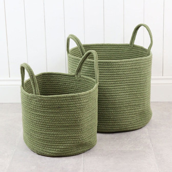 High-Quality Green Cotton Rope Laundry Baskets Set | Rusticozy