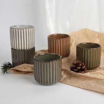 Japanese Style Handmade Striped Ceramic Coffee Mugs Without Handle | Rusticozy AU