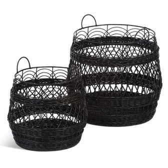 Large Black Wicker Laundry Basket | Handwoven Rattan Hamper for Clothes & Storage | Rusticozy