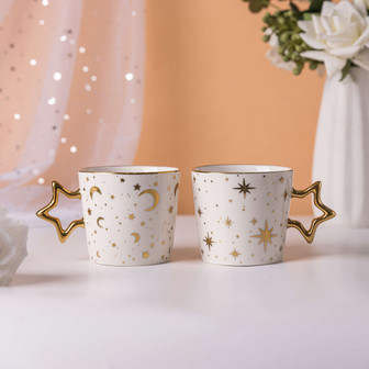 Luxury Golden Ceramic Tea Mug with Star Handle | Rusticozy CA