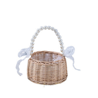 Luxury Small Round Rattan Basket with Fishtail Yarn for Women | Rusticozy