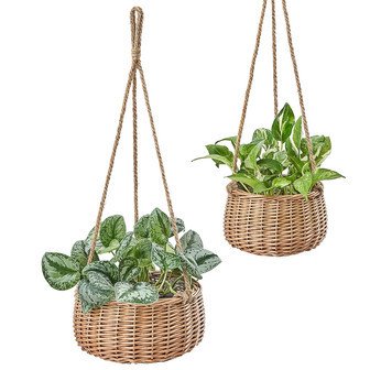 Natural Woven Rattan Hanging Flower Holder for Herbs and Ferns | Rusticozy