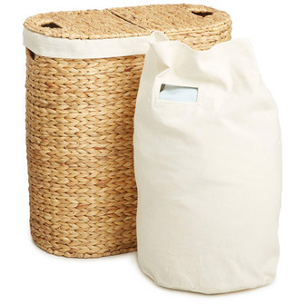 Oval Double Laundry Hamper with Liner Bags - Handmade Storage Basket | Rusticozy CA