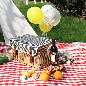 Pink Willow Wicker Picnic Basket with Wooden Lid | Rusticozy CA