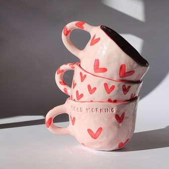 Porcelain Romantic Couple Mug - Love Heart Coffee Cup | Rusticozy