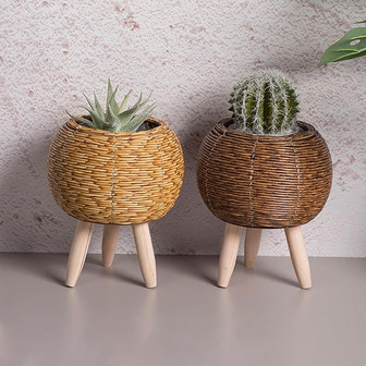 Rattan Floor Planter Basket with Legs for Drawing Room | Rusticozy