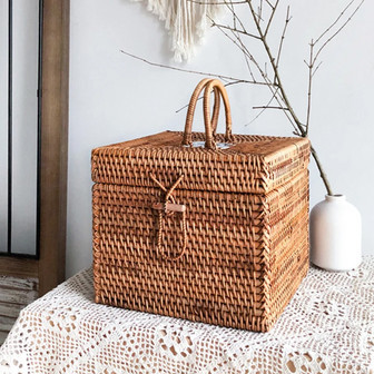 Rattan Square Wicker Basket with Lid For Home Organization and Storage | Rusticozy AU