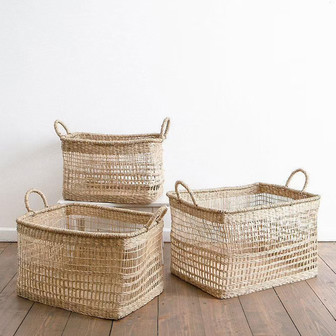 Rectangular Seagrass Storage Basket with Convenient Handles | Rusticozy UK