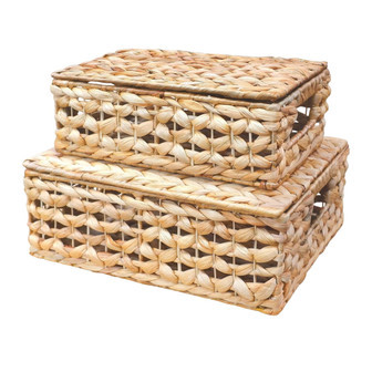 Rectangular Water Hyacinth Baskets with Lids - Multi-Use Rattan Decor | Rusticozy AU