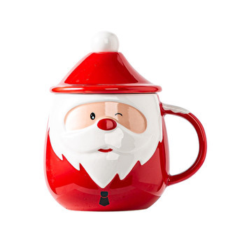 Red Ceramic Coffee Mug with Lid – Cute Santa Claus Christmas Cup | Rusticozy UK