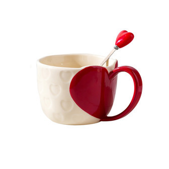 Red Ceramic Coffee Mugs - Luxury Embossed Heart Latte Mug 12oz | Rusticozy UK