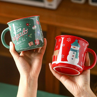 Red Ceramic Coffee Mugs - Nordic Christmas Mug Set in Red & Green | Rusticozy UK