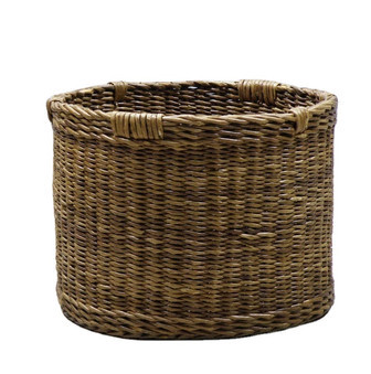 Round Brown Wicker Storage Basket for Indoor Plants | Rusticozy